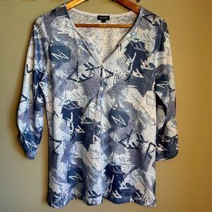 Moffi Women's‎ Jersey Knit 3/4 Sleeve V-Neck Layering Top Blue Size Large Soft